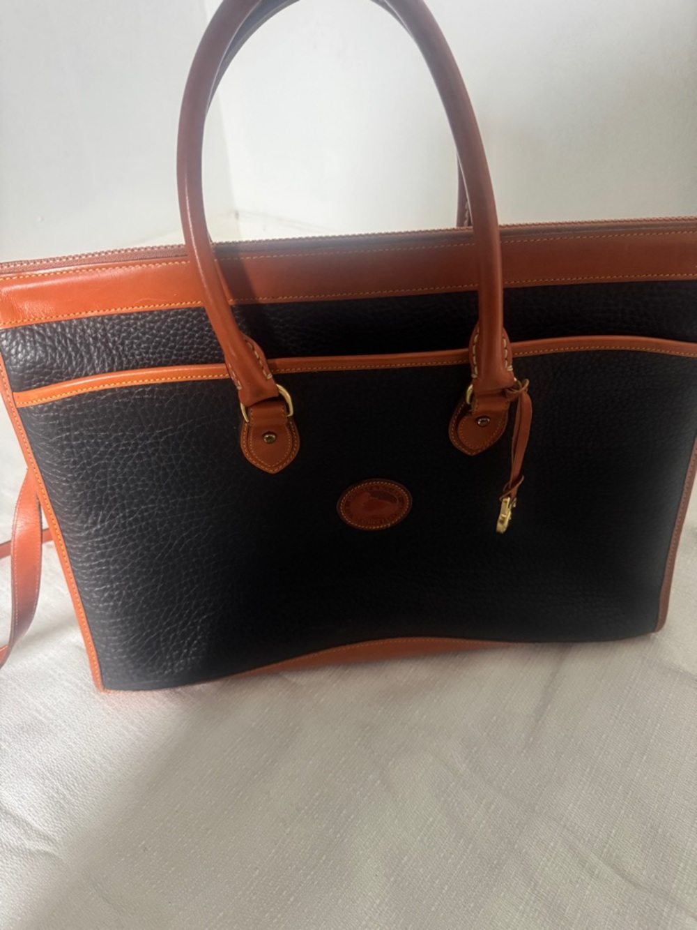 Vintage Dooney & Bourke All Weather Leather Satchel Black Tan USA Made